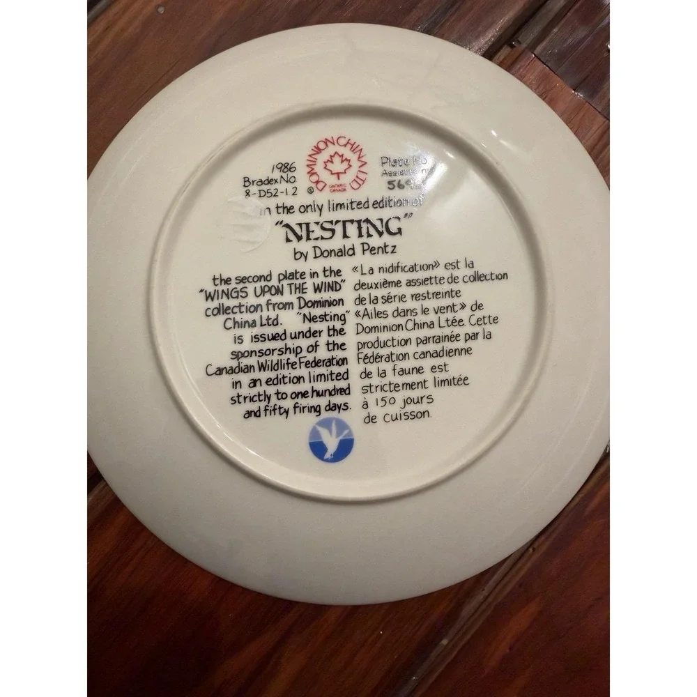 Donald‎ Pentz Nesting Collector Plate 1986 Dominion China Canada Geese Wildlife